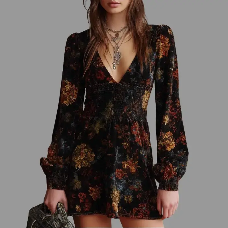holiday long sleeve mini dress Holiday Social Velvet Mini Dress in Black S / Black main image 1