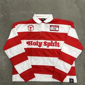 Holy Spirit Rugby American retro Fashion and street trends Cotton Menswear Oversized Polo Long Sleeve Shirt