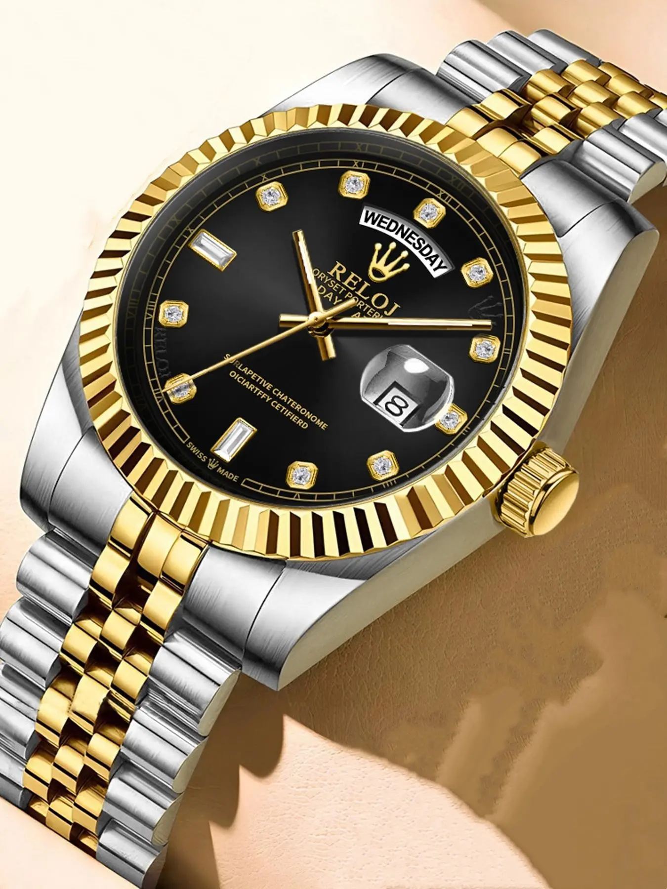 Top Luxury Log Series Business Men's Watch, Round Dial, Elegant Analog Dial, Waterproof Calendar Display, Stainless Steel Butterfly Buckle Strap, Business Analog Quartz Watch, Quartz Wristwatch, Business Fashion Watch