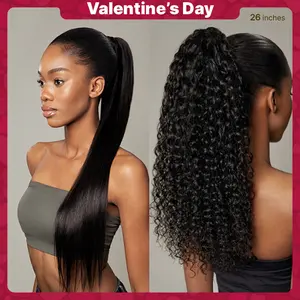 Frodio 100% Human Hair High-Density 10-Sec Ponytail Hairstyle Drawstring Ponytail Hair Extensions Ponytail Black Girls Valentine's Day