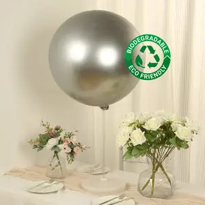 5 Pack Metallic Chrome Silver Biodegradable Balloons, 36" Large Round Eco-friendly Thickened Latex Party Balloons