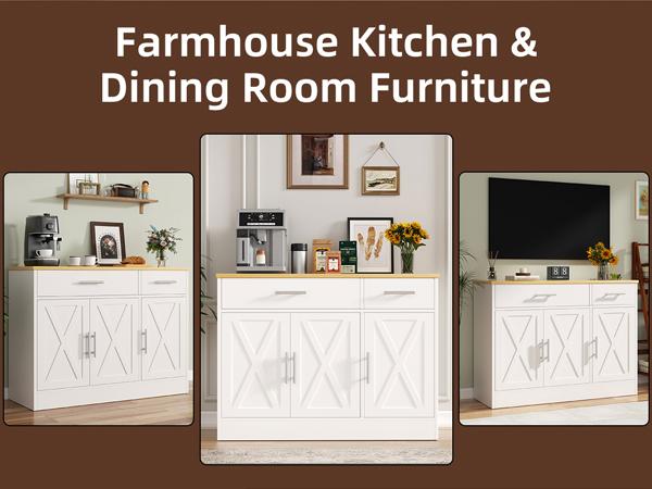 Walsunny Farmhouse Sideboard Buffet Cabinet with Storage with 3 Doors & 2 Drawers, Barn Doors Entryway Buffet Cabinet with Storage, Adjustable Metal Kitchen Cabinet,White Walsunny Farmhouse Sideboard Buffet Cabinet with Storage with 3 Doors & 2 Drawers, Barn Doors Entryway Buffet Cabinet with Storage, Adjustable Metal Kitchen Cabinet,White