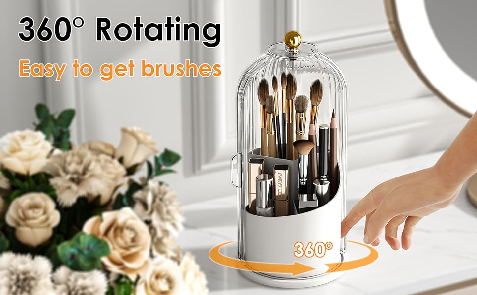 360° rotating clear  storage rack, waterproof and dust-proof transparent makeup box with sliding cover, multi-functional organizer for cosmetics, lipsticks, makeup brushes, toothbrushes and toothpaste, suitable for bathrooms countertop and dressing tables