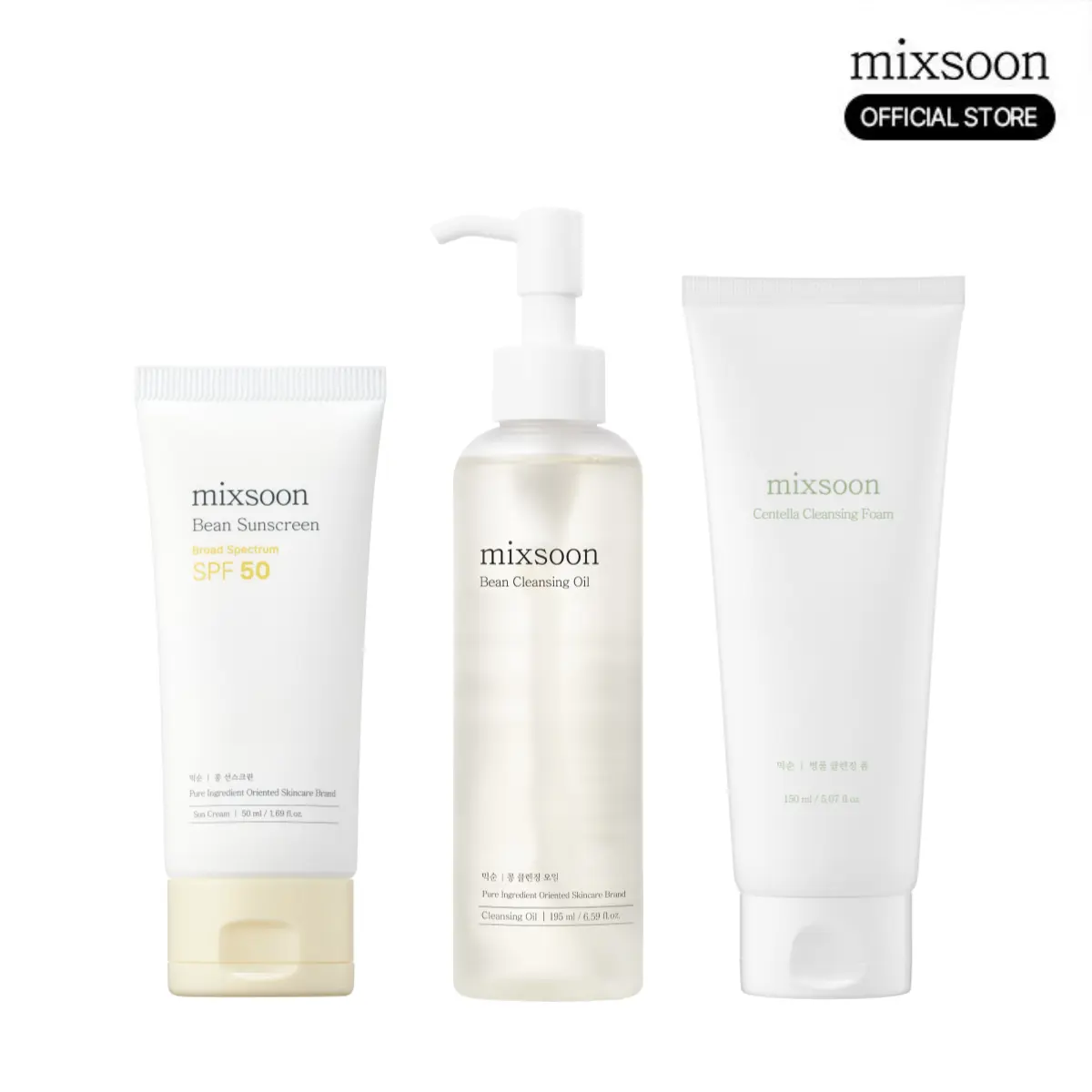 [mixsoon Official] Daily Must Have Beginner Set - Bean Sunscreen, Bean Cleansing Oil, Centella Cleansing Foam