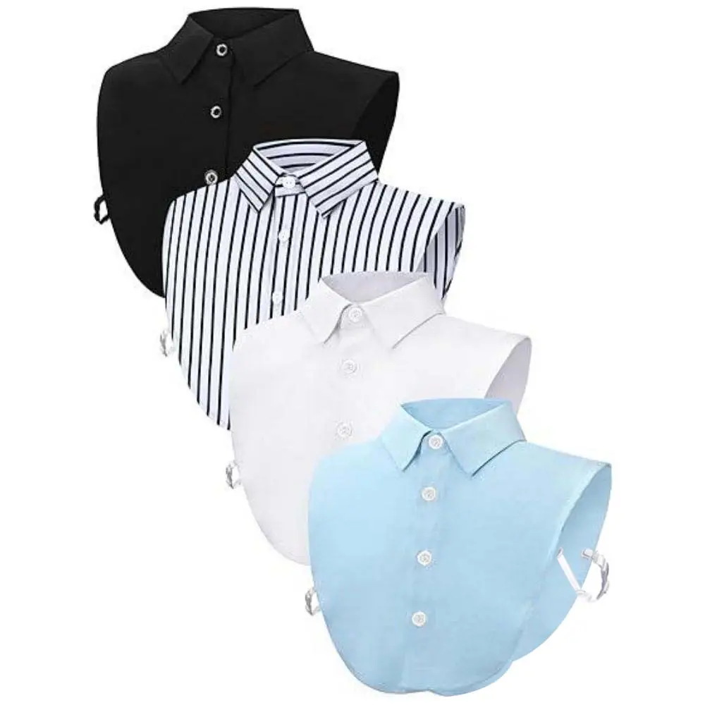 4-Piece Detachable Dickey Collars for Women, Casual Round Neck Half Shirts, Breathable Blouse Inserts for Outfits and Costumes, Female
