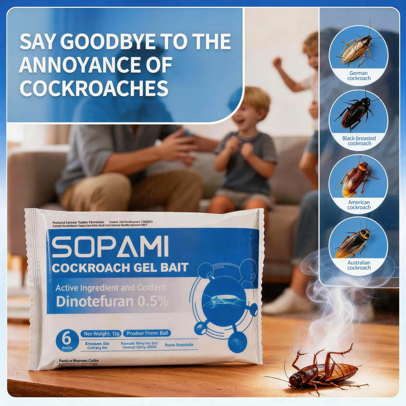 SOPAMI Small-Size Insecticidal Bait - Cockroach Exterminator Roach Bait for Kitchen & Indoor Use, 0.5% Dinetofuran Active Ingredient, No Magnets,dorm essentials,home essentials
