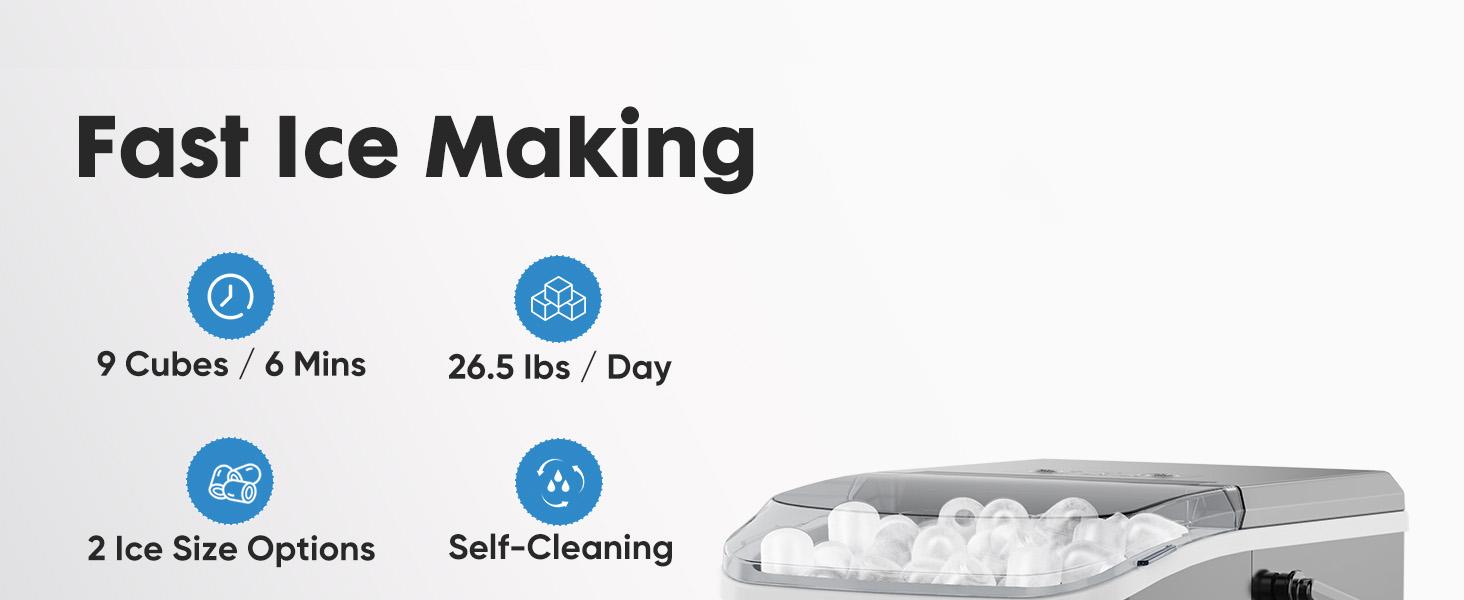 Portable Ice Maker Machine for Kitchen Counter Use with Removable Basket and Ice Scoop
