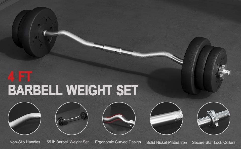 Yaheetech Barbell Set - Olympic Curl Bar & Weights (44LB, 55LB, 66LB) with Chrome Finish & Black Color, Home Gym Equipment, Arm Exercise Equipment, Home Workout Equipment Yaheetech Barbell Set - Olympic Curl Bar & Weights (44LB, 55LB, 66LB) with Chrome Finish & Black Color, Home Gym Equipment, Arm Exercise Equipment, Home Workout Equipment