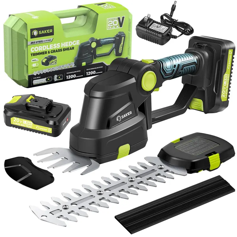 [ Valentine's Day gifts ] Saker Cordless Shrub Trimmer - 20v electric shrub Trimmer Hand-held grass trimmer with 2 rechargeable batteries and charger for garden, lawn, etc