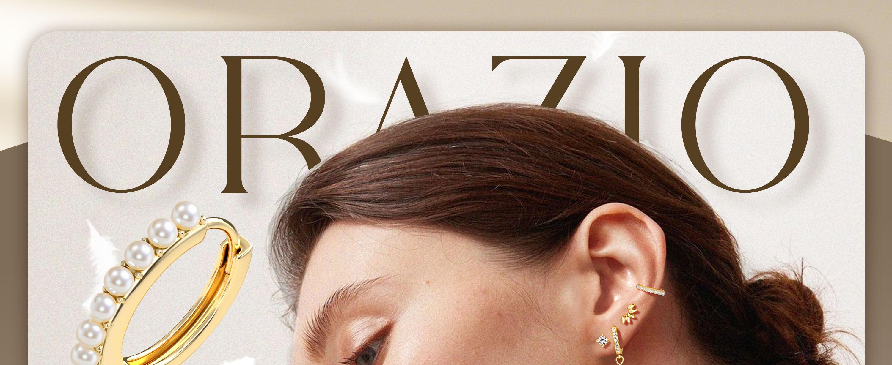 ORAZIO Hypoallergenic 14K Gold Plated Surgical Steel Gold Hoop Earrings with CZ Pearl Opal Dangle Huggie Set for Cartilage Stacks 20G Piercing