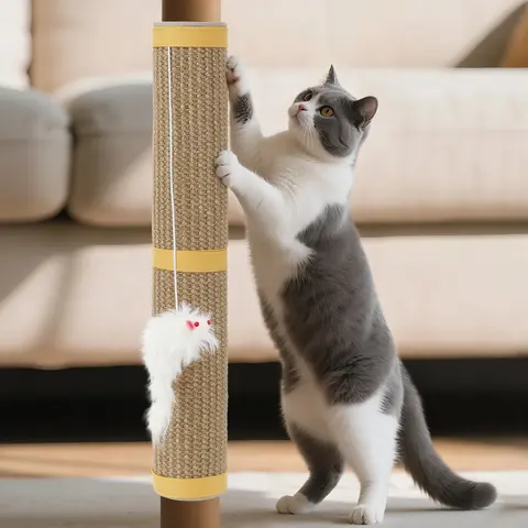 1.2cm Thicker Sisal Cat Tree Saver Mat - Vertical Scratcher with Extra Toy, 360° Wrap Furniture Shield for Home Refresh, Table Corners & Treadmills, Claw Protection Pet Supply Accessory
