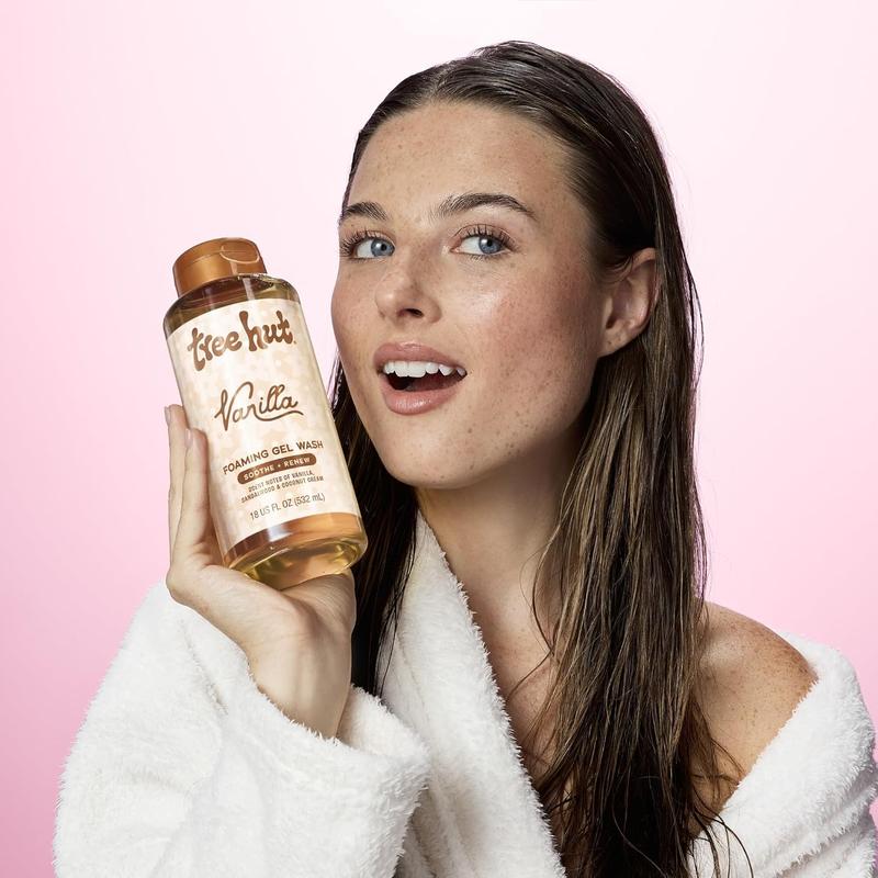 Tree Hut Vanilla Foaming Gel Wash, Moisturizing & Hydrating Body Wash with Shea Butter, Gently Cleanses for Soft, Fresh & Radiant Skin, 18 fl oz