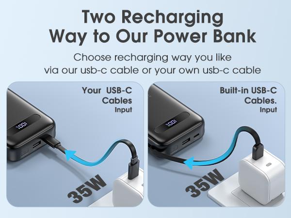 20000mAh 35W Power Bank – Built-in Cables, PD 3.0 & QC 4.0 Fast Charging, 4 Ports, LED Display, TSA-Friendly 20000mAh 35W Power Bank – Built-in Cables, PD 3.0 & QC 4.0 Fast Charging, 4 Ports, LED Display, TSA-Friendly