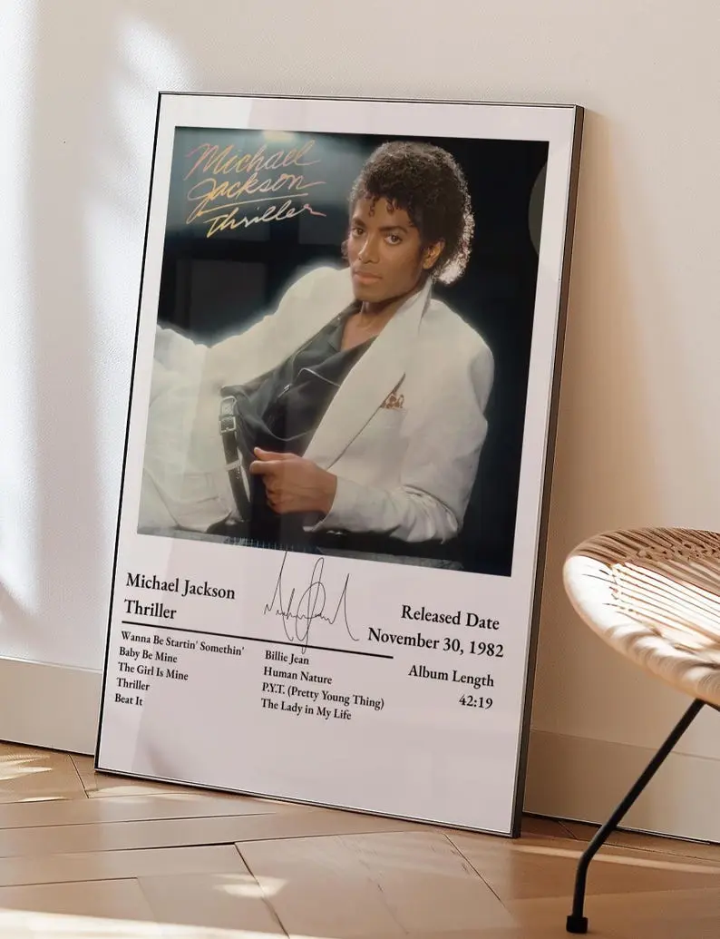 Michael Jackson Thriller Poster, Mj fan gift, Billie Jean, Retro Record Poster, Music Lover Gift, Beat it Michael Jackson