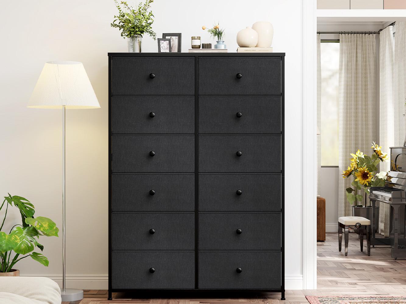 【TiktokSpringGlowUp】RaybeeFurniture 52.3"H Tall Fabric Dresser with 12 Drawers, Large Double X Support Design, Rust-Proof Metal Frame, Waterproof Wood Top, Easy Assembly, Multi-Functional Storage Organizer for Bedroom, Living Room, Entryway