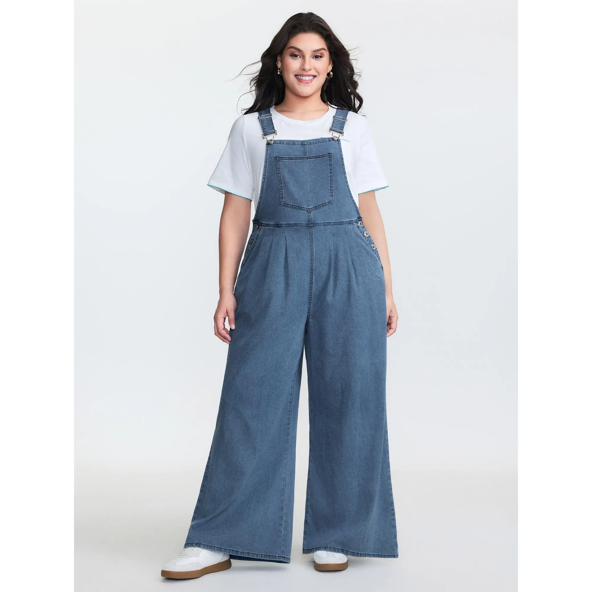 BloomChic Plus Size Wide-Leg Overall Jumpsuit - Casual Relaxed-Fit with Pockets, Low Iron Stretch Spandex Fabric, Jumpsuits For Women, Cotton, Polyester, Rayon, Plus Size Overalls, Tencel, Cold Wash, Slanted Pocket, Comfy And Cute Overalls, Curvy-Friendly