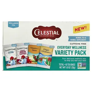 Celestial Seasonings Everyday Wellness Variety Pack, Caffeine Free , 16 Tea Bags, 1 oz (28 g)
