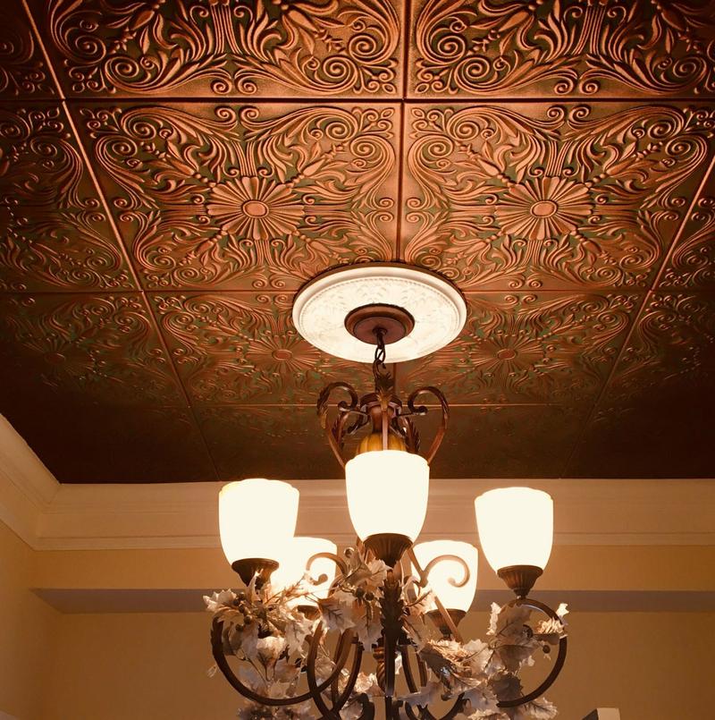 A La Maison Ceilings Spanish Silver 20 in x 20 in Decorative Styrofoam Glue-up Ceiling Tiles - #R139 - (Pack of 8) / 21.6 sqft