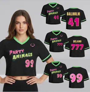 New 2026 Black partyanimals #99 Football Jersey crop top, Crop Top Football Jersey Shirt, Gift for Unisex