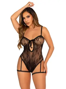 Women's Breathable Floral Fabric Teddy Bodysuit with Straps, Ideal for Private Time