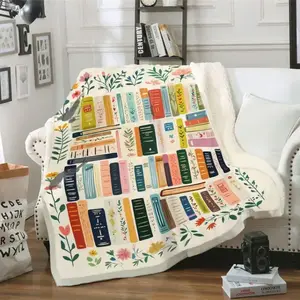 Vintage Library Blanket, Boho Wildflowers Bookish Quilt, Cottagecore Flower Book Gift, Retro Book Lover Gift For Reader Librarian Teacher, Man Women Gift