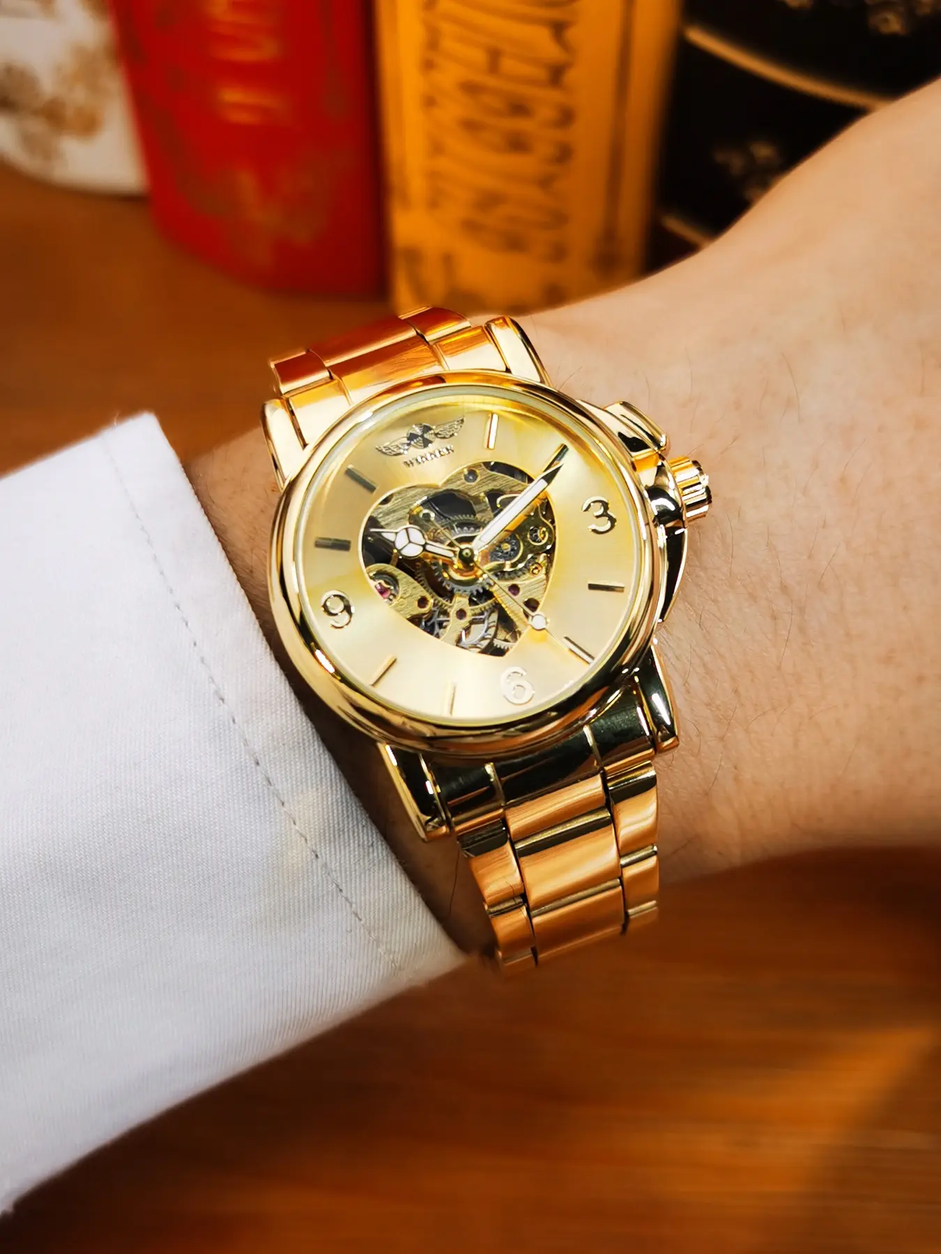 1pc Elegant Skeleton Automatic Mechanical Watch for Women Luminous Hands Stainless Steel Strap Business Fashion Analog Watches Ladies Watches Top Brand Wristwatches Gifts