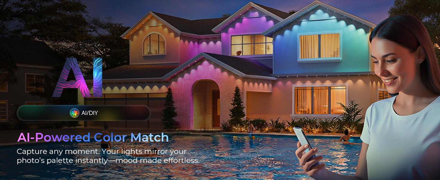 CuLiDing Smart RGBWIC LED Permanent Outdoor Lights Pro, 100+ Scene Modes, Waterproof Eaves Light for Halloween Christmas Decor, Alexa & Google Assistant Compatible,2700K-6500K Adjustable