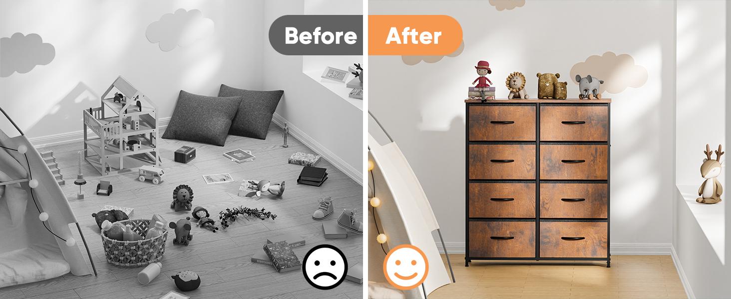 【Deal】Chest of Drawers with 8 Fabric Drawers, Sideboard with Drawers, Drawer Cabinet for Kitchen, Office, Hallway & TV Cabinet