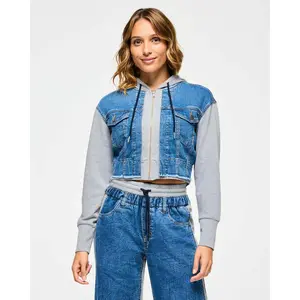 Blue Jean Crop Zip-Up Hoodie
