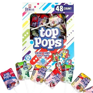 Top Pops Taffy Pops, 48-Pack – 4 Delicious Assorted Fruit Flavor Lollipops Candy Bonbon Chewy Sweet Soft Snack