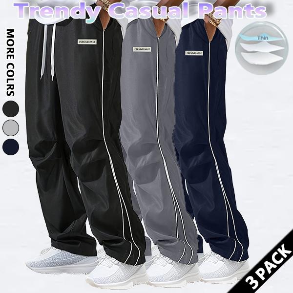 3 pack Loose Sports Pants Men's Trousers Grey Side Stripeswith Gold Accent Stripe Comfortable DesignAthleisure Style Bottoms Athletic Bottoms Gymwear Halloween Gifts