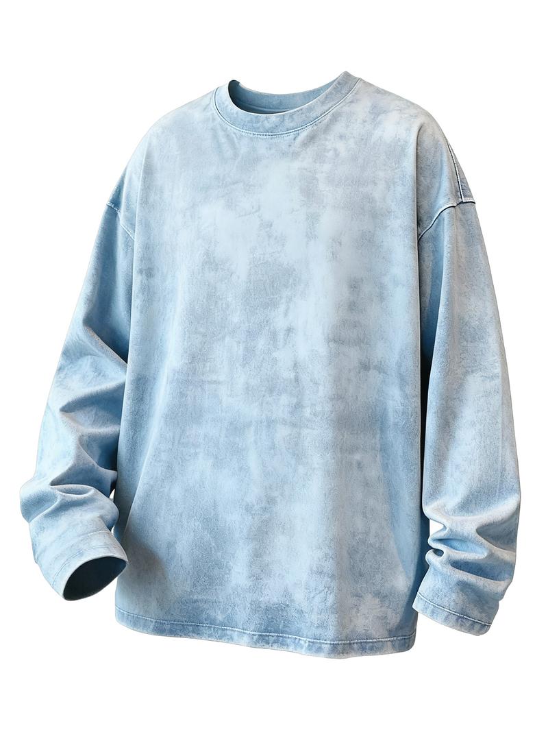 CCCMAI Men's Washed Cotton Round Neck Long Sleeve Tee, Loose Fit Casual Crew Neck T-shirt for Fall Winter, Men's Top for Daily Wear Menswear Soft Top's Streetwear Tshirt Crewneck