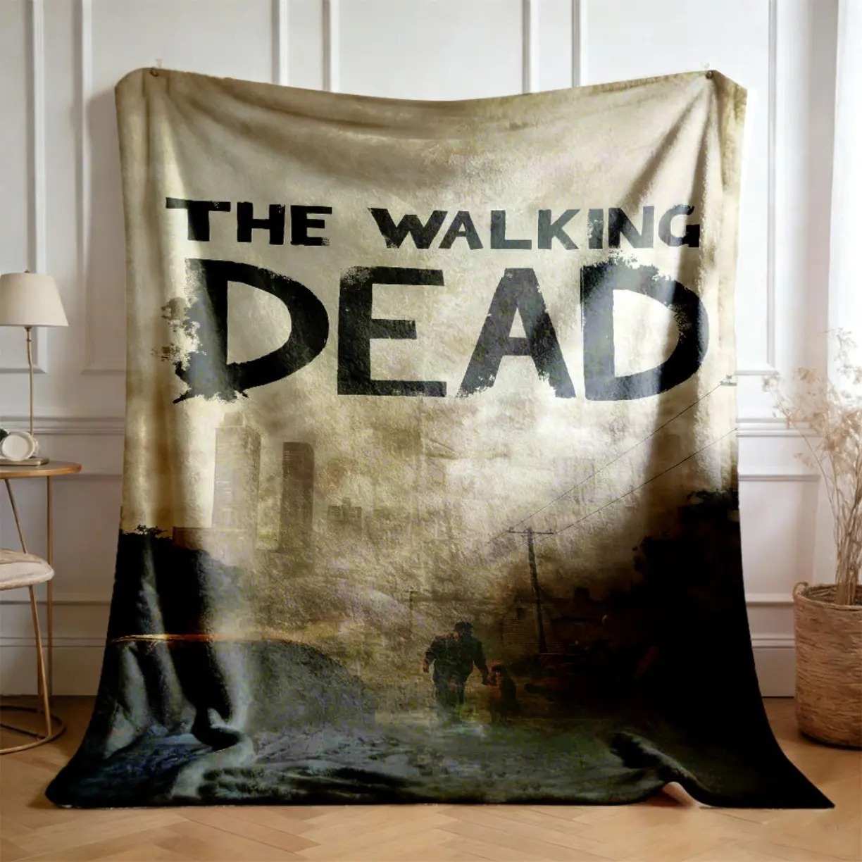 The Walking Dead TV Show/Movie Zombie Apocalypse Blanket - Rick Grimes, Daryl, Michonne & Carl Print - Soft French Style Flannel Bedspread for - Cozy Throw, Perfect Fan Gift for Home, Travel, Bar Decor