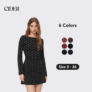 Cider Polka Dot Mini Dress – Flattering Ruched Bodycon Dress with Bell Sleeves， Hides Tummy & Arms， Soft Stretch Cotton for Date Night Dealsforyou