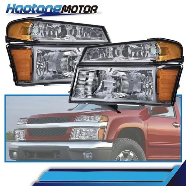 CROSSDESIGN Bright Headlights Pair Set with Amber Corner Lamps - Direct Fit OEM Replacement for 2004-2012 Chevy Colorado, 2004-2012 GMC Canyon Bumpers, 2006 Isuzu I-350/I-280 Chevy/GMC Trucks - Durable Car Exterior Upgrade with Enhanced Vision, Bright Hea