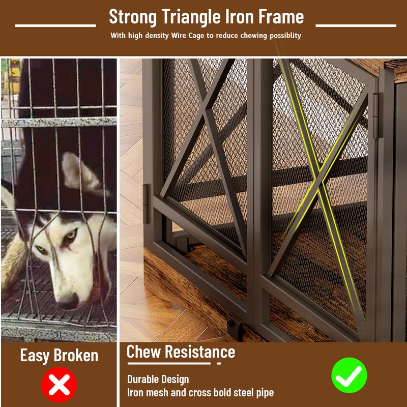 COZPAW Large Dog Crate Furniture - 48 inch Heavy Duty Dog Kennel Indoor for XLarge Breed with Double Doors, Wooden Dog Cage XL Modern Decorative End Table Pet House (Brown)