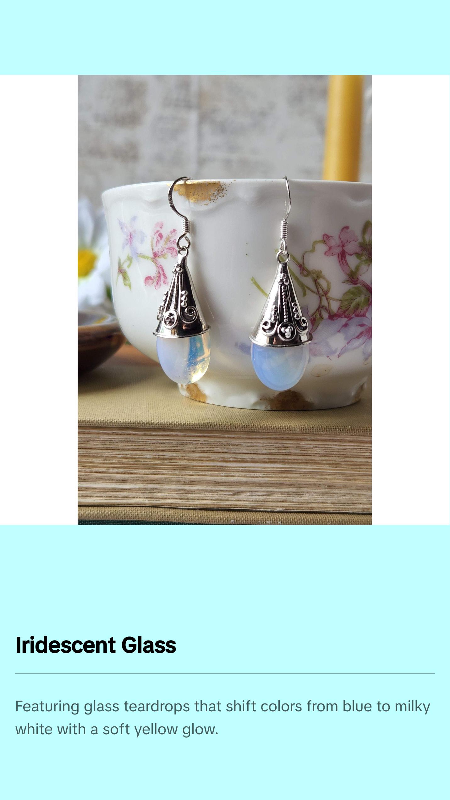 Opalescent Iridescent Teardrop Earrings | Sterling Silver Victorian-Inspired Magic