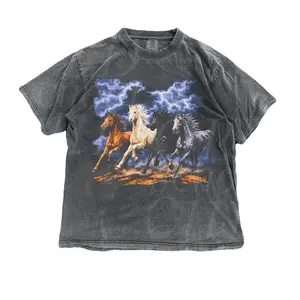 Running Horses Vintage 90s Graphic T-Shirt, Retro Lightning Storm Horse Shirt, Western Cowboy Tee