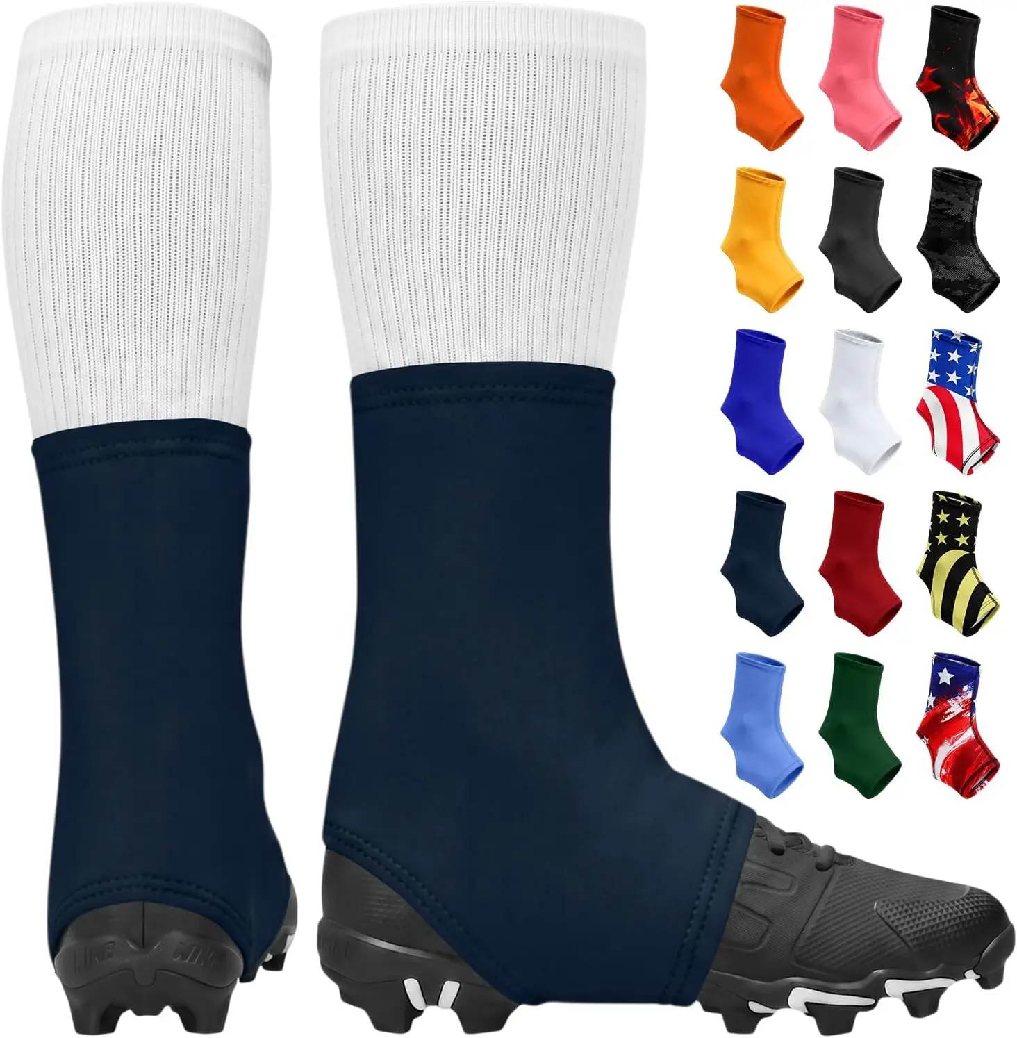 Spats Football Cleat Covers - Keep Your Laces Tied and Cleats Clean, Football Spats for Cleats, Perfect for Baseball, Soccer, Lacrosse, Hockey - Adult & Youth Sizes (Navy)