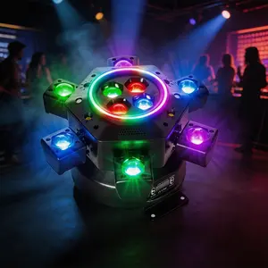 Moving Head DJ Lights 6 Arms Party Lights 4in1 LED DMX512 Stage Light for Wedding Live House KTV Bar Club with WRGB Quad-Color Effects