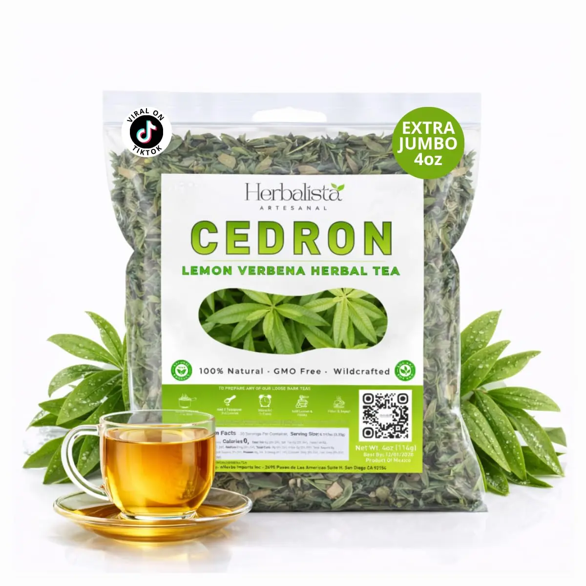 Herbalista Lemon Verbena (Cedrón) Loose Leaf Herb Tea - Premium, All-Natural, Vegan, Non-GMO, Caffeine-Free - 4 oz (114 g) Culinary Botanical, Her