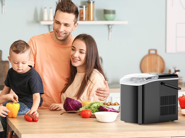 【Deal】Sweet Furniture S-Countertop Ice Maker, Portable Ice Machine Self-Cleaning with Scoop, Basket and Handle, 9 Cubes in 6 Mins, 2 Sizes of Bullet Ice