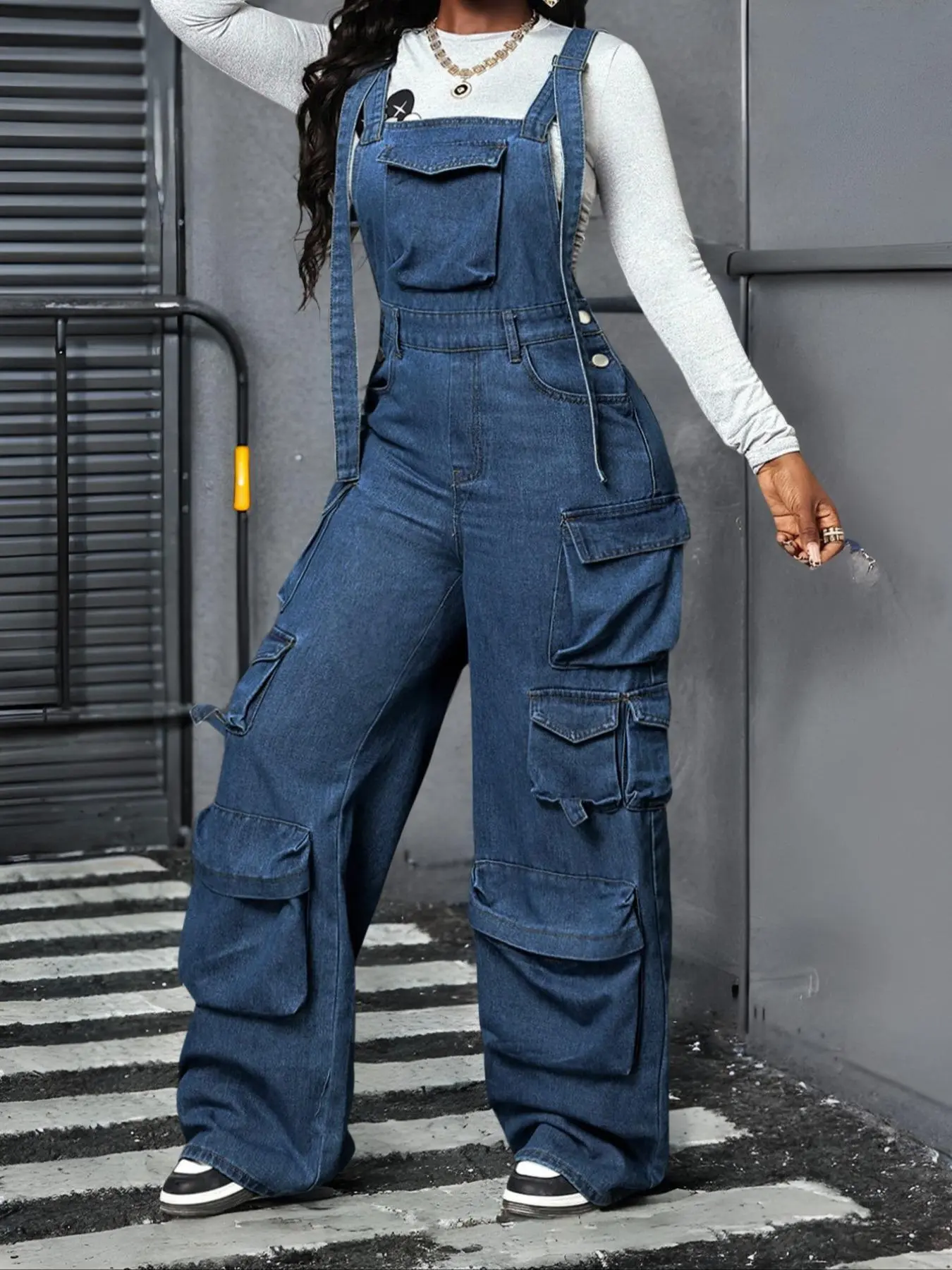 Women's Adjustable-Strap Denim Workwear Jumpsuit, Casual Comfy Jumpsuit, Loose-Fit Fashion Casual Style Everyday Overalls, Womenswear, Comfortable and Stylish for Spring and Fall
