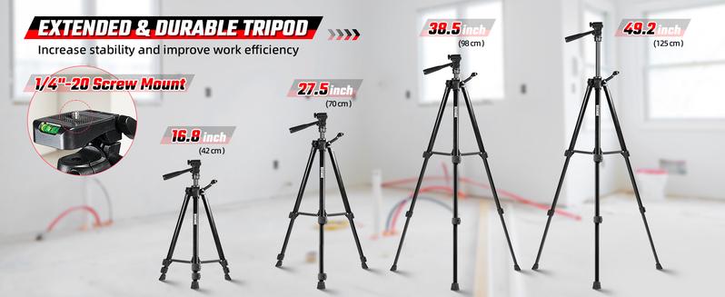 Vervewave Self-Leveling Laser Level MW316G-T with Tripod 4x360° Green Line Rechargeable Battery Remote Control Touch Operation for Picture Hanging Tiling DIY Projects Portable Bag Included