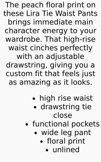 Lira Tie Waist Pant - Peach Floral