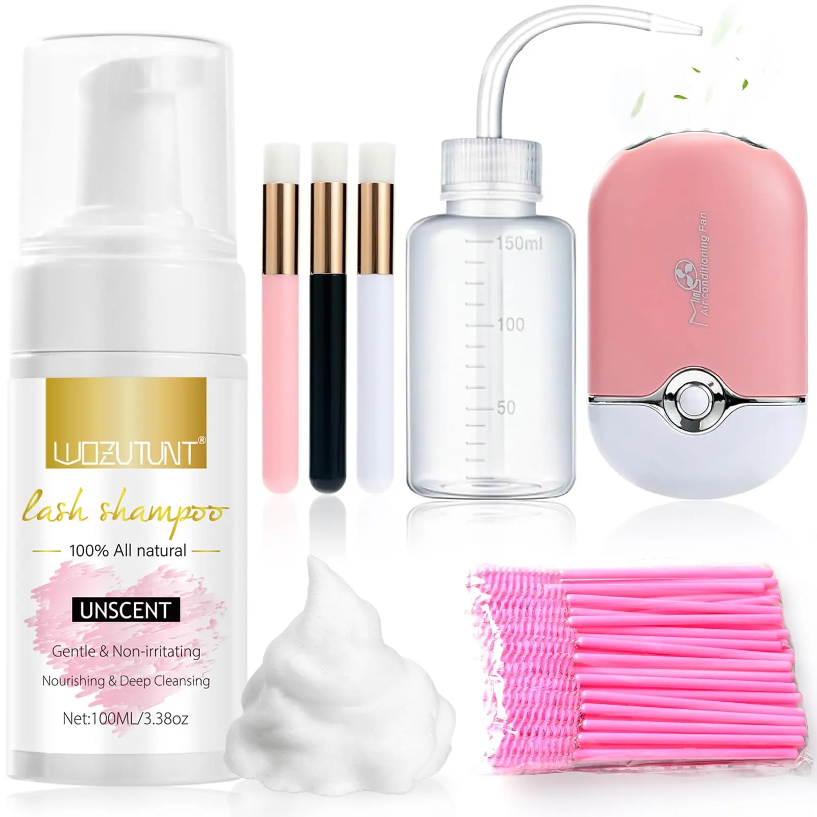 7 Counts 3.38oz Lash Shampoo for Eyelash Extensions Set Gentle Lash Mousse Cleanser with Lash Brushes for Clean Lashes Nourishing Cleansing