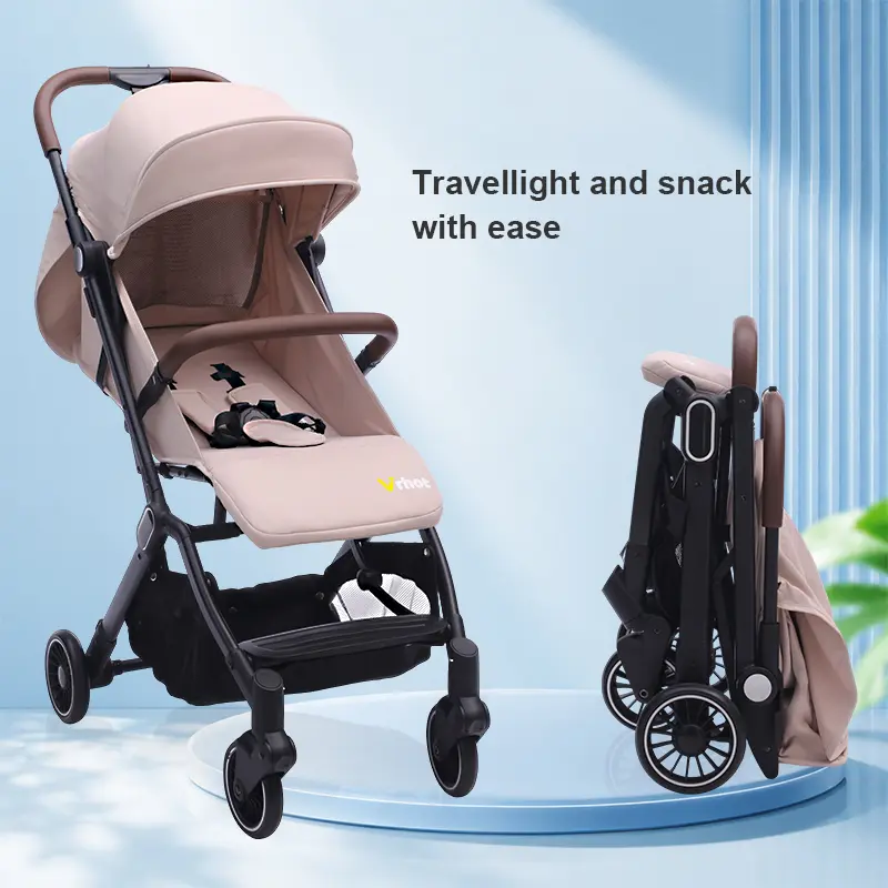 Unisex Baby Stroller, Oxford Carry Bag, 1-Button Gravity Fold, Black Aluminum Frame, 5" Silent Front Wheels, 6" Smooth Shock-Absorbing Rear Wheels, 1-ft Dual Brake, Large Canopy with Window