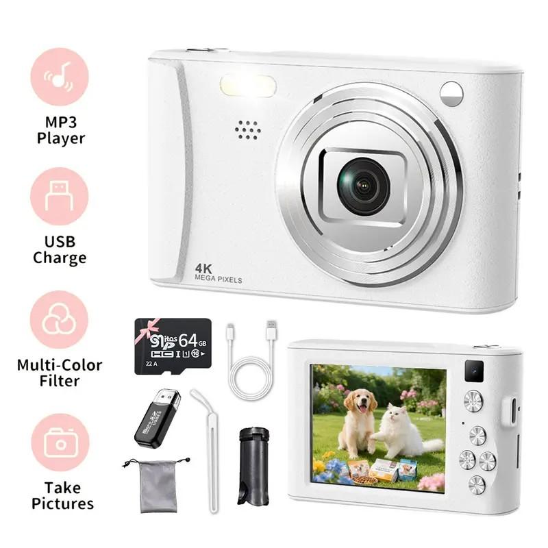 2026 New Vlog Digital Camera: High-definition shooting for selfies, vlogs, and video recording. 800mAh battery, 3.0-inch screen, and 64GB SD card slot. Ideal for vlogs, selfies, photography, video recording, and webcams, perfect for beginners.