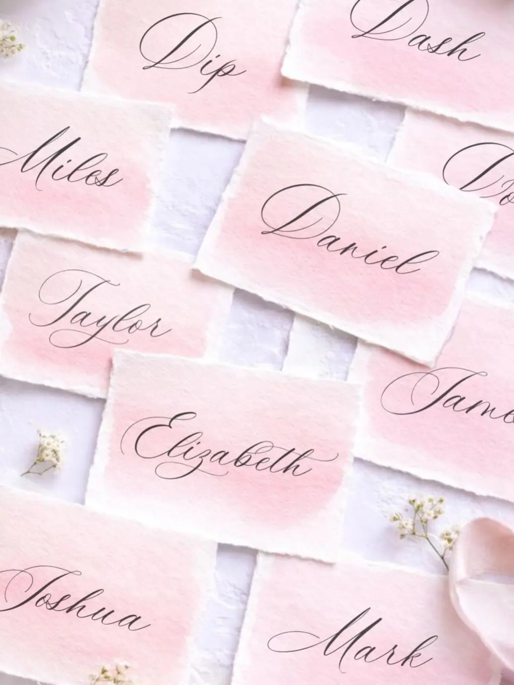 Hand Personalized Watercolor Place Cards with Deckled Edge -Elegant Place Setting