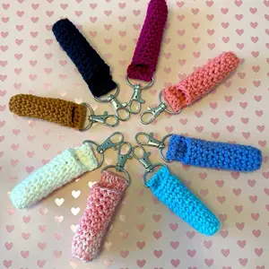 Handmade Crochet Chapstick Holder Keychain